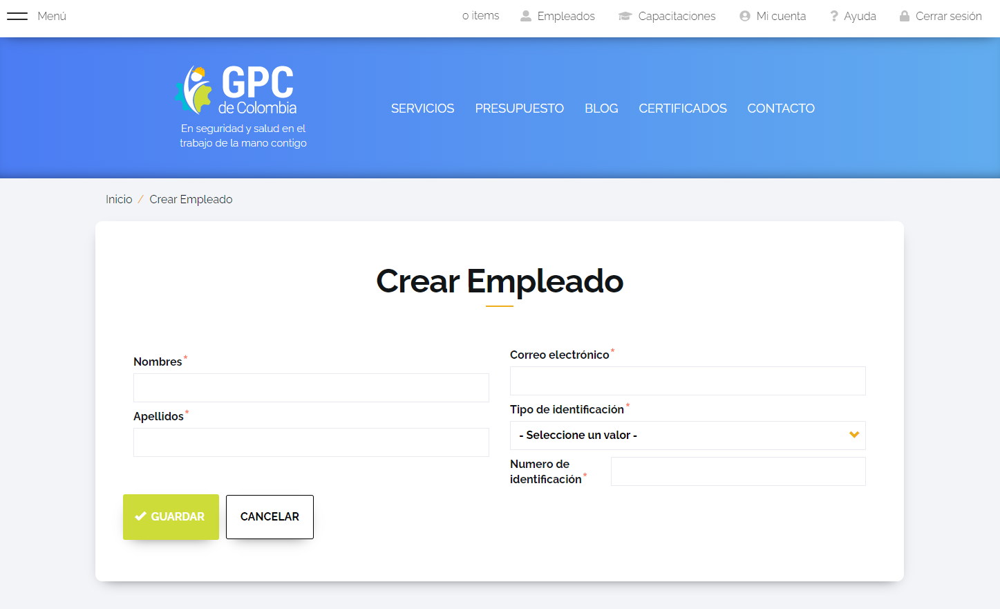forma de crear empleado