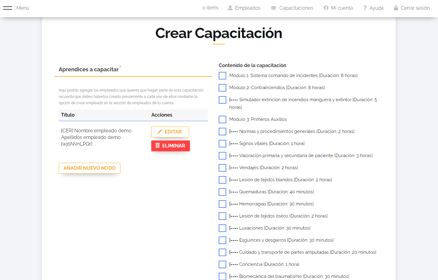 Crear capacitacion